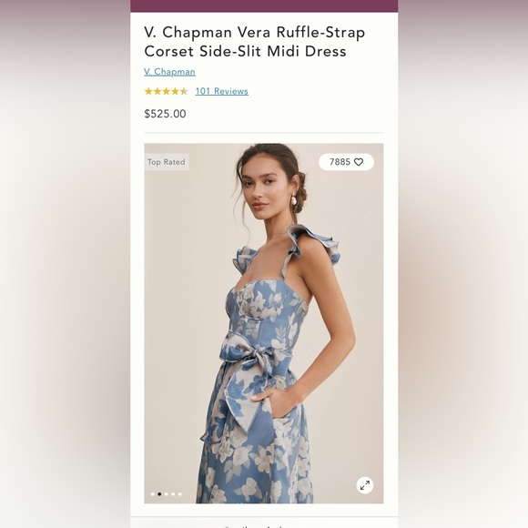 V. Chapman Vera Ruffle-Strap Corset Side-slit Midi Dress - Picture 3 of 3